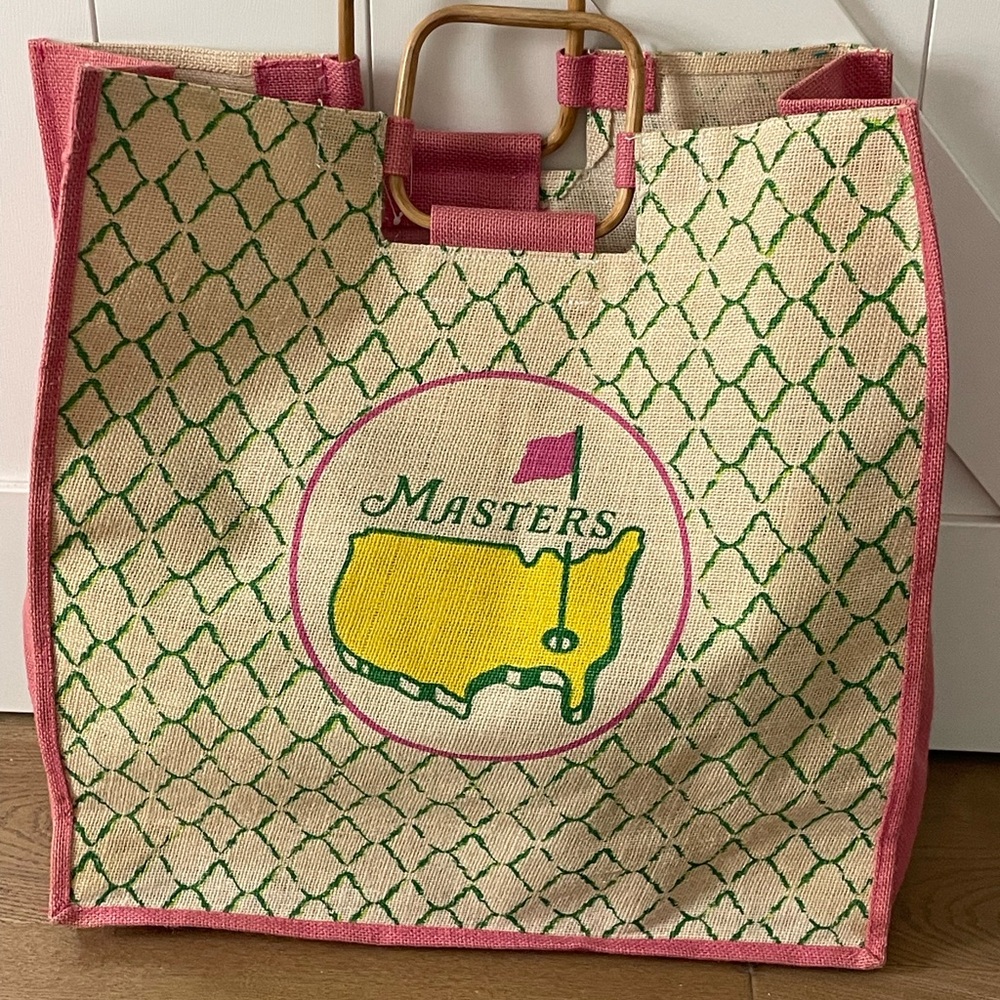 Masters Cream and Green Tote with Pink Accents
